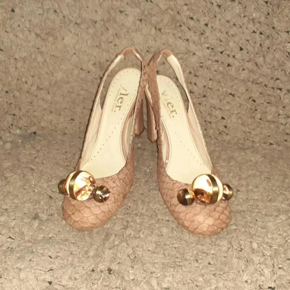 RICHARD TYLER-Vintage-Riesling Reptile Beaded Brown High Heel-SZ6.5/7-Excellent - Picture 3 of 7